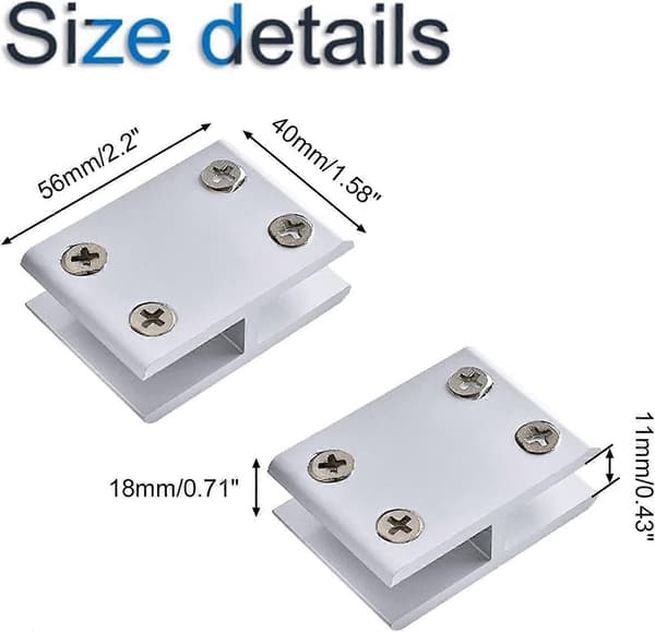 4-pack justerbart dubbelsidigt glashyllfäste i aluminiumlegering, för 8-10 mm tjocklek, 180 grader