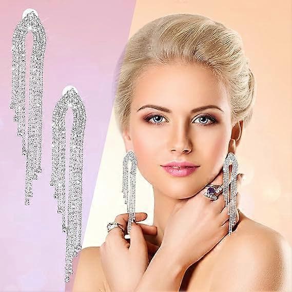 Kvast Dingle Drop Øreringe Guld Glitrende Rhinestone Øreringe Boheme Kvast Øreringe Bling Dingle Øreringe til Gallafest