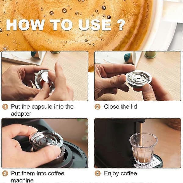 Kaffekapseladapter til Vertuo-maskiner, kaffepudeadapter i rustfrit stål til Vertuo/Vertuo NeBørste ikke inkluderet