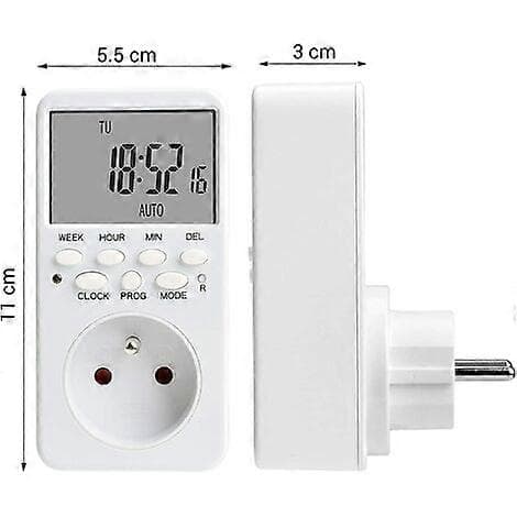 Digital Programmerbar Stikkontakt, Ugentlig Elektrisk Stikkontaktplanlægger med 20 Programmer, 24H Stikkontakt Timer med LCD-Display