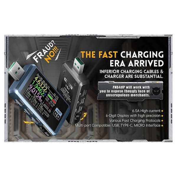 FNB48P USB-tester, voltmeter, TYPE-C deteksjonstrigger batterikapasitetstester FNB48P ikke-Bluetooth-versjon (svart)