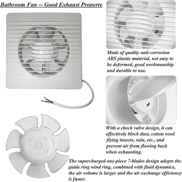 Badeværelsesventilator 150 mm med kontraventil 156 m³/t rørventilator til badeværelse garage (6\")