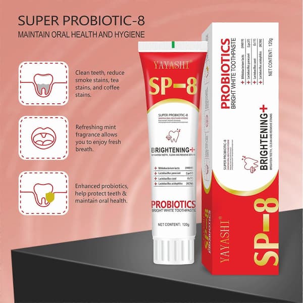 Sp-8 Probiotika Vitgörande Tandkräm, Sp-8 Ultra Vitgörande Tandkräm, Fräsch Andedräkt Frisk Mintsmak 2PCS