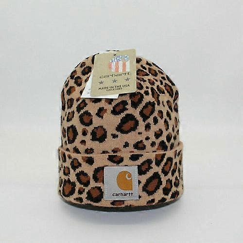 Unisex varm vinterhat, uldhat, leopardprint gavehat Beige