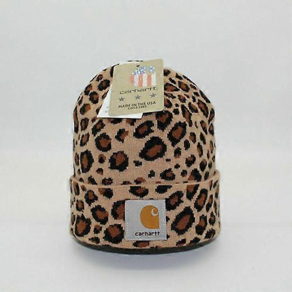 Unisex varm vinterhat, uldhat, leopardprint gavehat Light gray