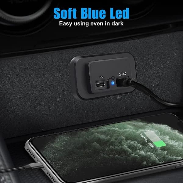 2 stk 12V USB-uttak, dobbel hurtiglading 3.0 12V-uttak USB-lader og PD Type-c (USB C), 12V 24V USB-lader vanntett strømadapter billader