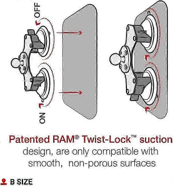 Twist-Lock Dual Suction Cup Base with Ball RAM-B-189B-202U with B Size 1' Ball