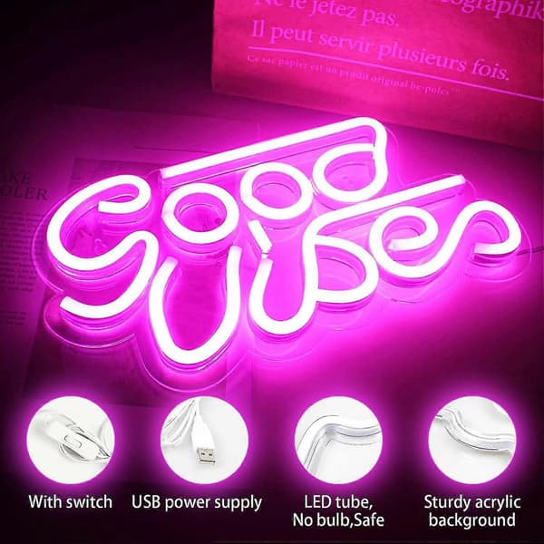 Rosa positiva vågor Neonskylt Led Neon Väggskyltar Usb Neonskylt Dekor För Barnrum Sovrum Bar Butik