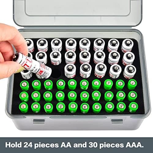 Batterioppbevaringsboks, rommer 54 AA/AAA-batterier, egnet for batterioppbevaring i garasjer, hjemmeskuffer osv. (boks inkludert)