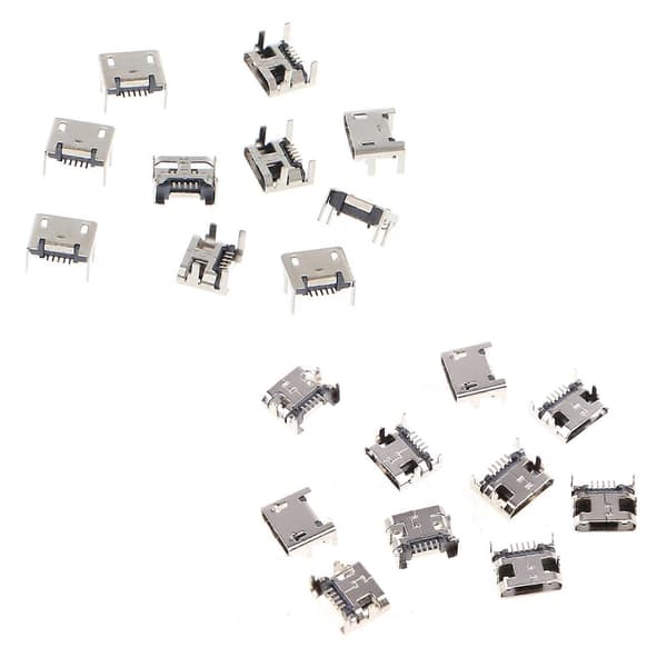 10 st Micro USB Typ B 5-stifts honkontakt SMD 4 ben 90 grader