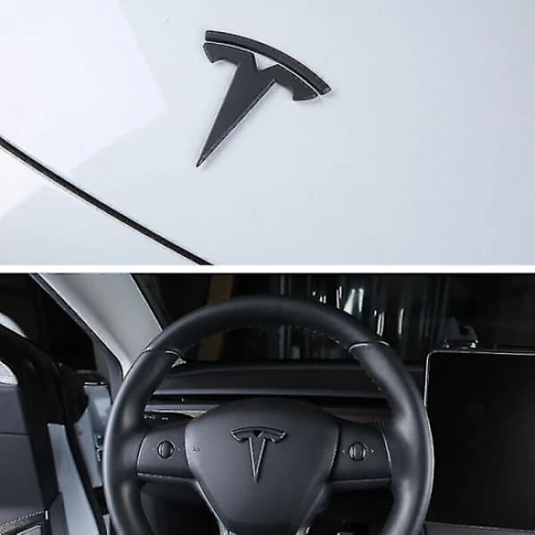 3x Matt Svart T-Logo Motorhuv Emblem Tesla Model Y