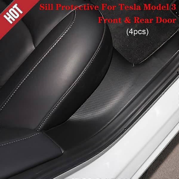 För Tesla Model 3 2017-2023 Bil Läder Kolfiberstil Främre & Bakre Dörrtröskelskydd 4st/set