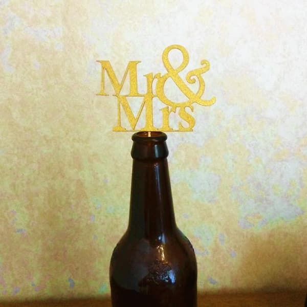 20 stk. guldglimmer Mr. Mrs. + 20 stk. krone kagepynt til bryllupskage
