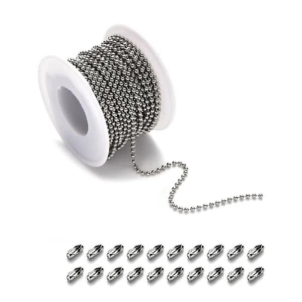 10-meter rustfri stålkæde med 20-leds lås, sølvperlekæde, kædelængde 2,5 mm.