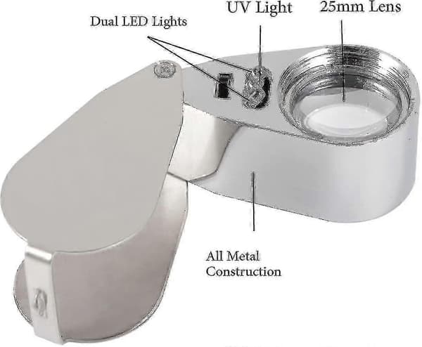 40x Suurennos Metalli Taittuva Luppi LED- ja UV-Valolla