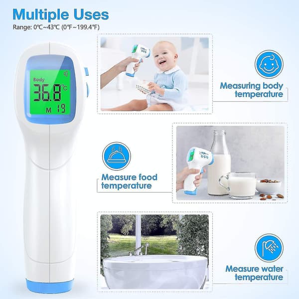 Beröringsfri panntermometer, vuxentermometer med febervarning, infraröd termometer med minnesfunktion, LCD-display, panntermometer