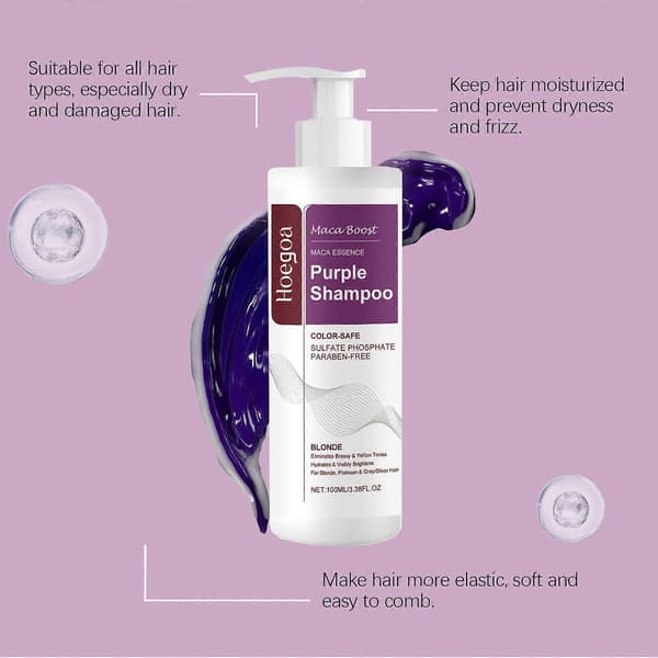 Lila Hårmask & Schampo Professionell Neutraliserar Gula Mässingstoner För Blont Silver Grått Slingat Hår 100ml Shampoo