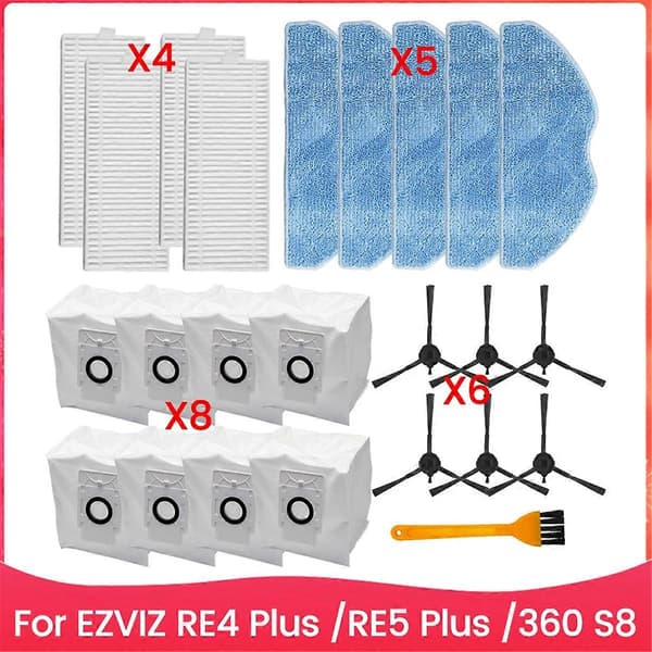 Til EZVIZ RE4 Plus /RE5 Plus til 360 S8 Reservedele Sidebørste Filter Moppeklud Støvpose