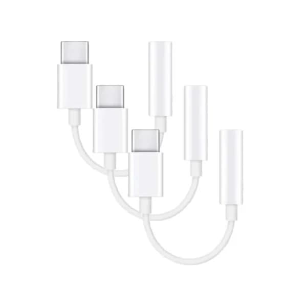 3-pak USB-C til 3,5 mm hovedtelefonadaptere (til Samsung S20, S21, S22) — Hvid