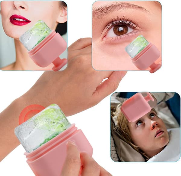 Ansiktskylmask i silikon, multifunktionellt ansiktskylverktyg, rosa iskompressmask i silikon