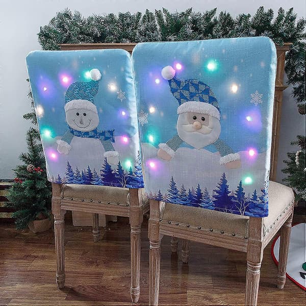 LED-lampor Julstolsöverdrag Set om 2, Snögubbe Stolskydd