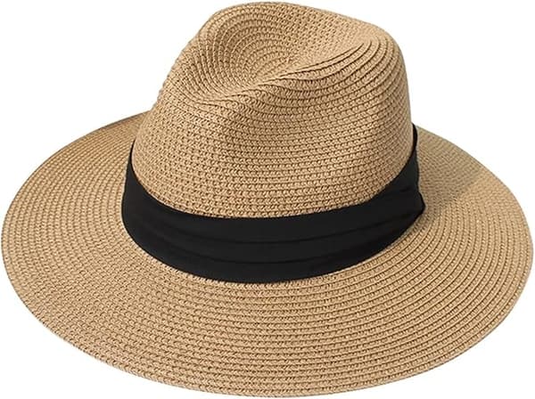 Panamahatt for kvinner med bred brem, filthatt, strandsolhatt, UPF50+