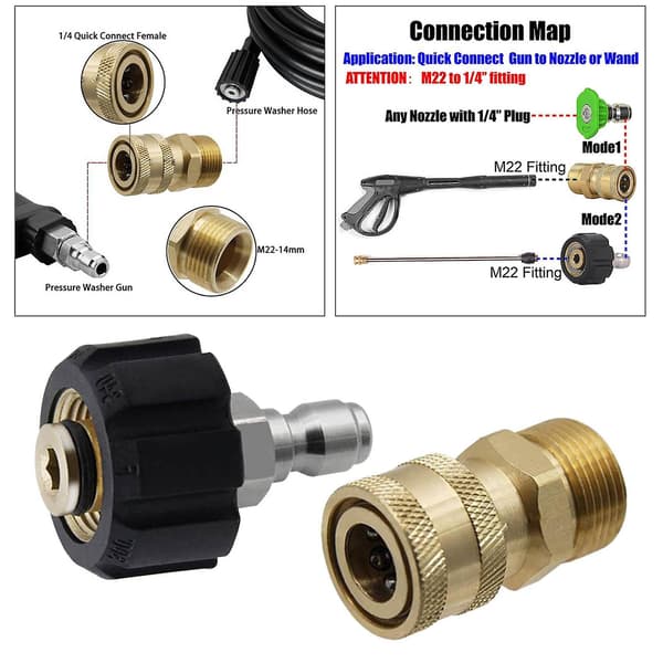 Högtryckstvättadapterkit M22 14mm till 1/4\" för högtryckstvättspistol