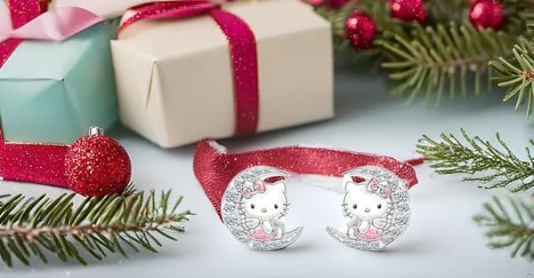 Sølvøreringe til kvinder, 925 sterlingsølv Hello Kitty øreringe, søde katte-ørestikker med kubisk zirkonia