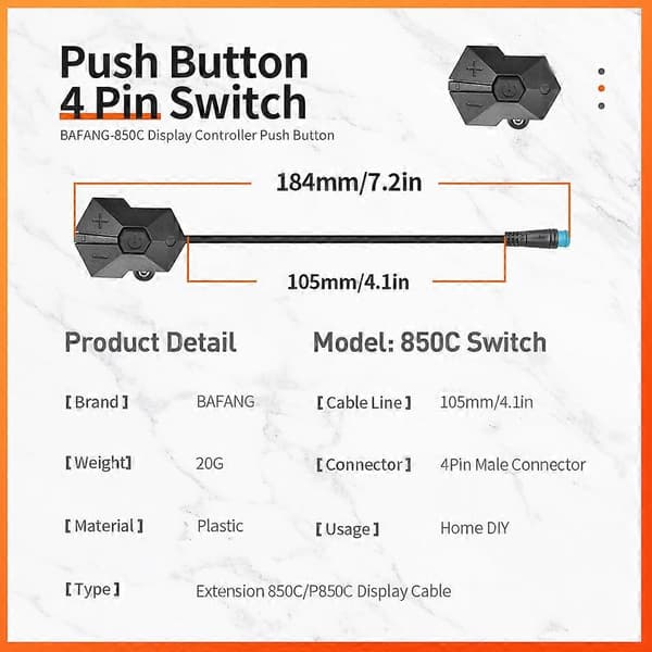 BAFANG 850C P850C Display Switch Controller Knap 4 Pin Vandtæt Stik Elektrisk Cykel Tilbehør Ebike Dele