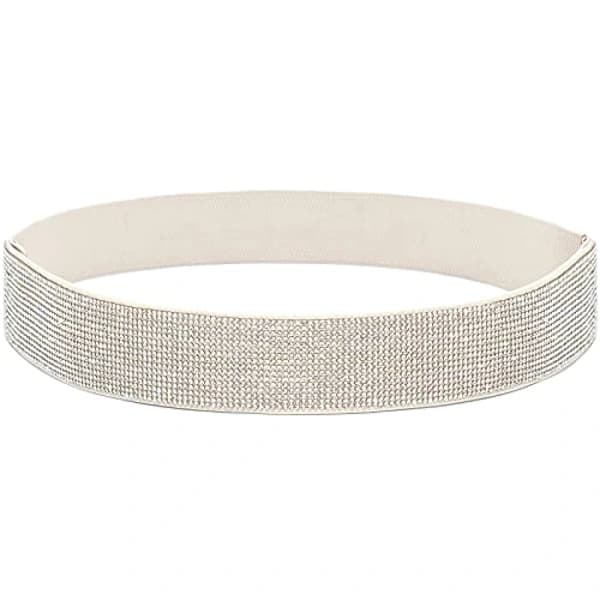 Elastisk Rhinestone-belte for kvinner Elastisk Bling Krystall Bredt Midjebelte til kjole, Hvit Diamant + Hvit Belte
