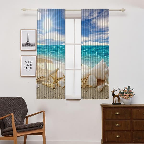 Sæt med 2 paneler digitaltryk 3D gardiner 140x100cm søstjerne