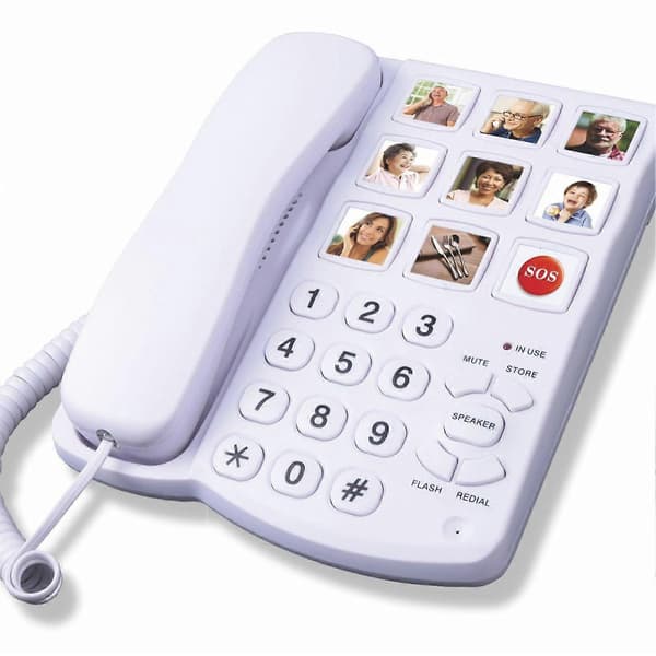 Fasttelefon med store knapper for eldre, fasttelefon med store knapper for eldre med utskiftbar bildehukommelsestast, forsterker