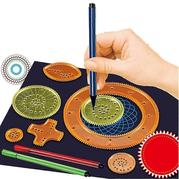27-delars Spirograf-ritset med sammankopplade kugghjul, spiraldesignpennor och geometriska linjaler