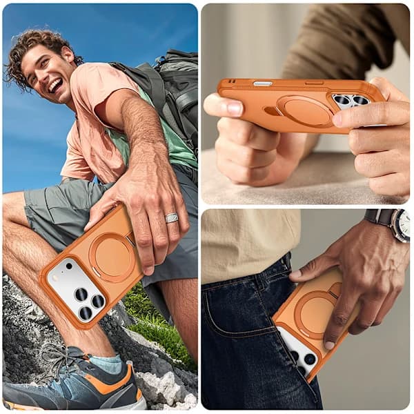 Magnetisk telefoncover til iPhone 17 Pro med støttefod – TPU/PC-materiale (Orange)