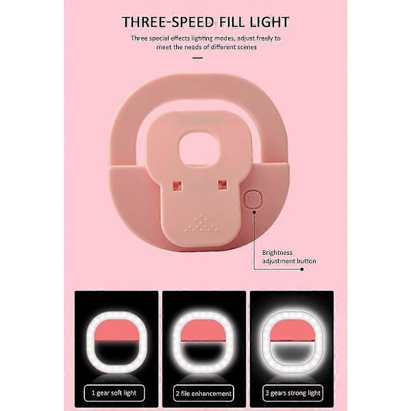 LED Selfie Ring Light Belysning Ring Blits (Farge: Rosa)