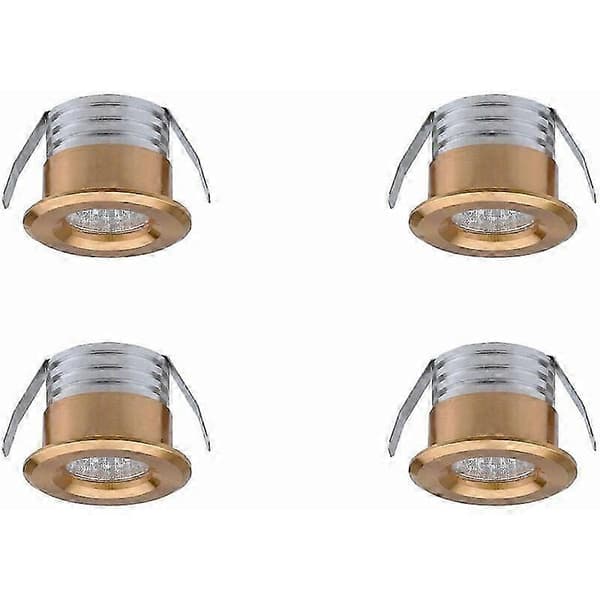 Sett med 4 Mini LED Innfelte Spotter, 3W, Nøytralt Lys, Gullkant