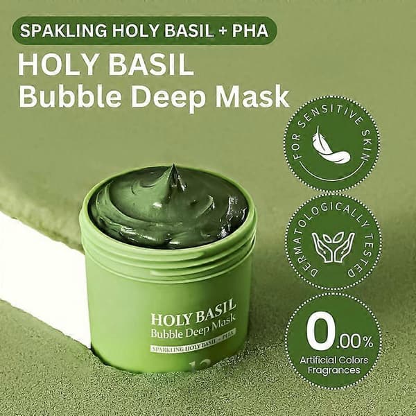 Holy Basil Bubble Deep Mask Holy Basil & Kullsyrevann for rensing av porer