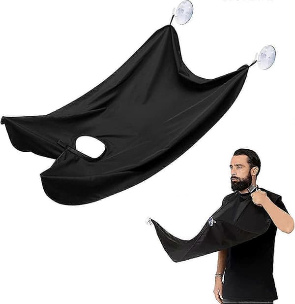 Skjeggforkle med 2 sugekopper for et rent bad - hvit black