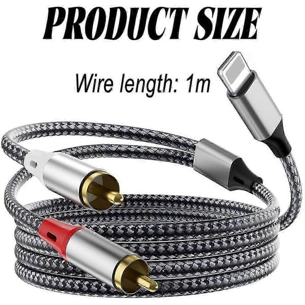 Elektrisk adapter RCA-kabel til iPhone, Lightning-kabel til RCA til iPhone iPad tablet Aux stereo lydadapter til bil hjemmebiograf effektforstærker 1 m