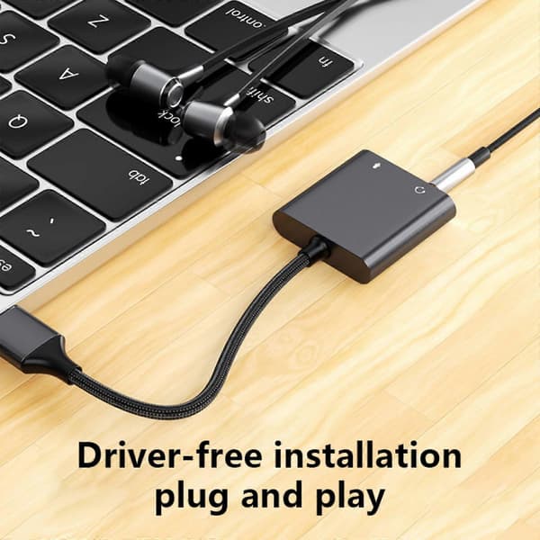 USB-lydadapter Eksternt lydkort til pc og bærbar computer USB-mikrofonadapter til 3,5 mm til hovedtelefonhøjttaler