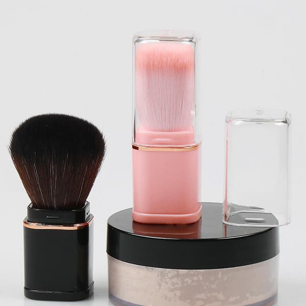 Bærbar udtrækkelig makeupbørste med låg til blush løs pudder sort