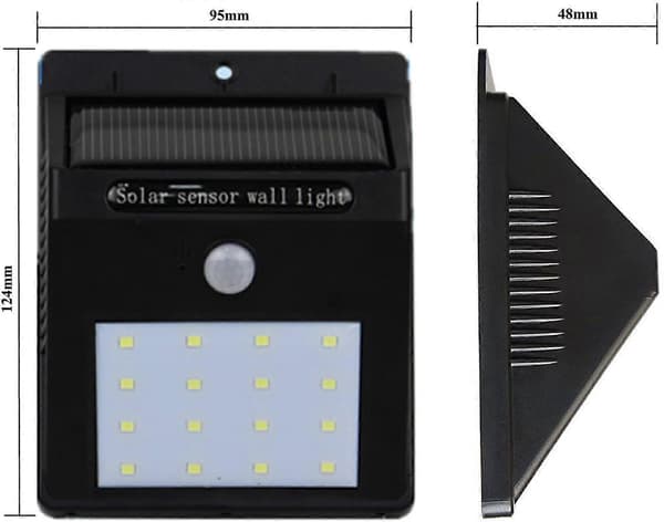 16 LED solcellelampe med bevægelsessensor og lyssensor til automatisk tænd og sluk [Energiklasse A+++]