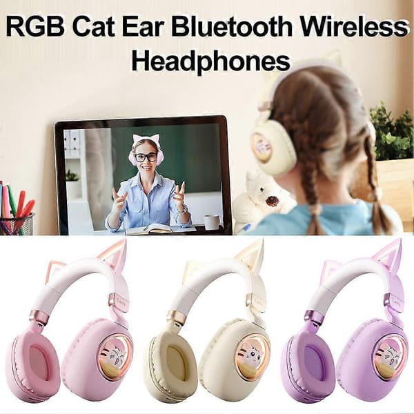 Barns katter-hörlurar - Bluetooth 5.3 over-ear brusreducerande hörlurar apricot