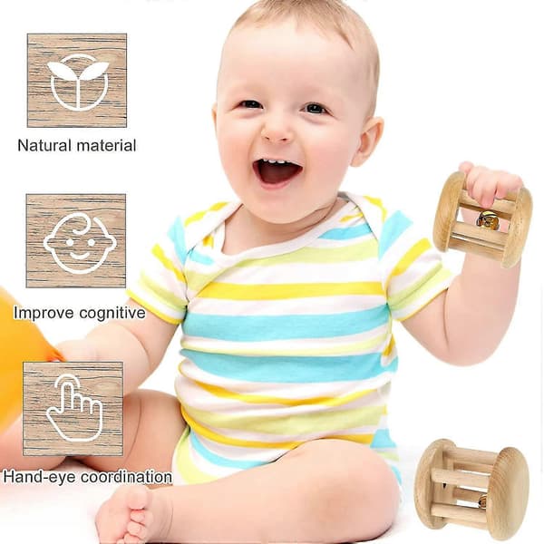 2-pack Baby Träklocka Skallra Roliga Leksaker För Bad