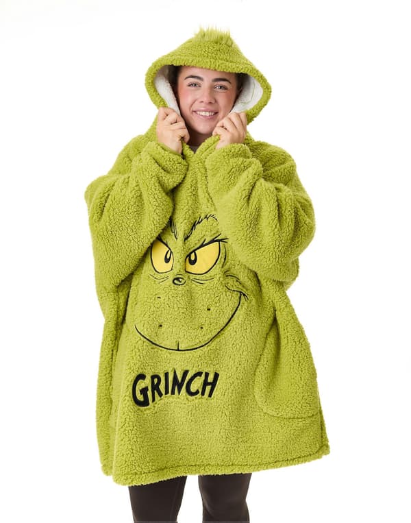 The Grinch Herre Teppe Hettegenser Grønn Nyhet Ansikt - One Size