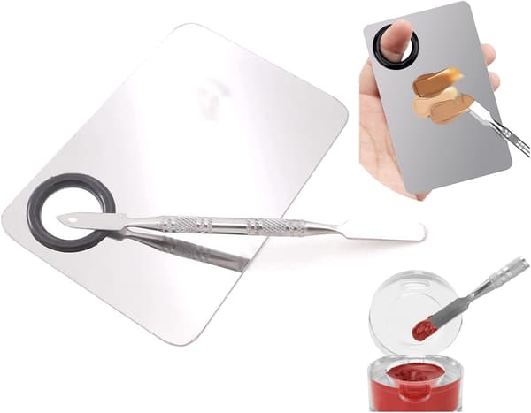 1-delt makeup-palet sæt, makeup-palet i rustfrit stål, makeup-spatel og palet, foundation-palet til blanding af foundation.