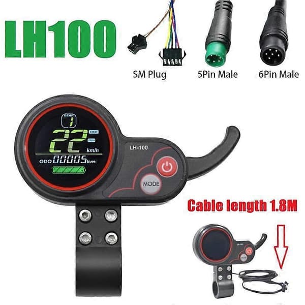 LH100 LCD Display Dashboard 24V-60V Gaspedalmåler til El-scooter/Elcykel LCD Display Speedometer (SM-stik)