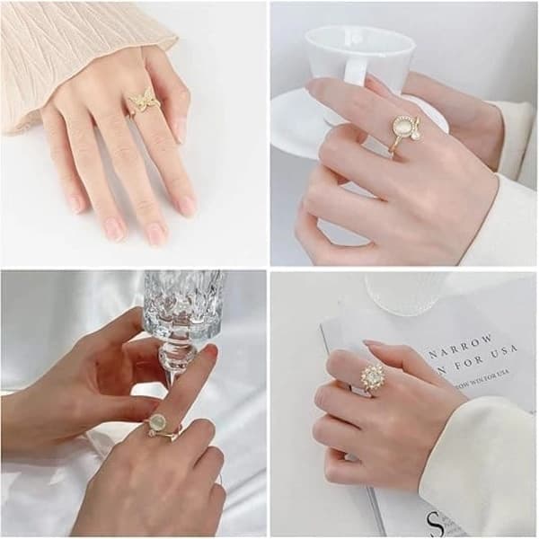 Stressring 6-pakning – Justerbar angstring og fidgetring for kvinner, gull, 6 stk.
