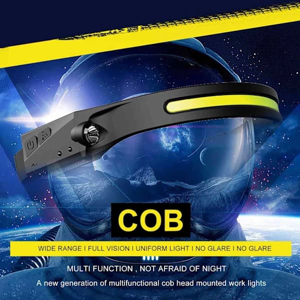 Kevyt LED-otsalamppu COB XPE musta.