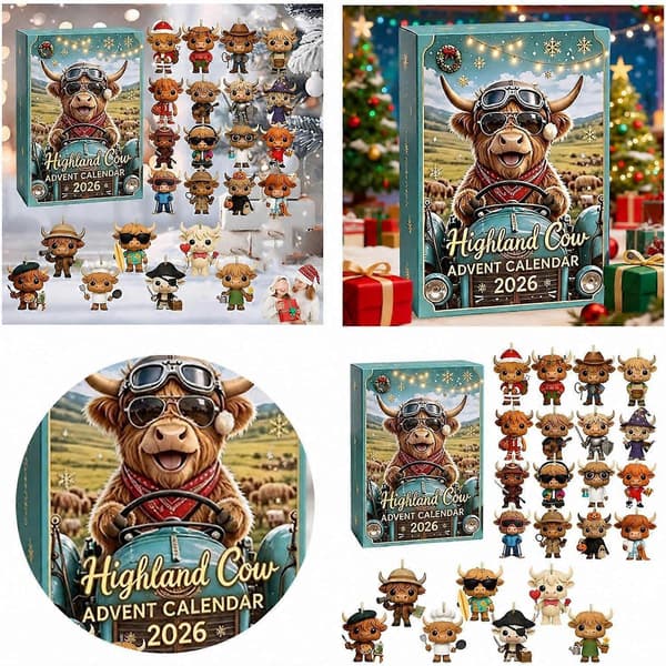Juleflad akryl ko-ornament, Highland ko blind box sæt, assorterede søde designs, ideel julegave til samlere B